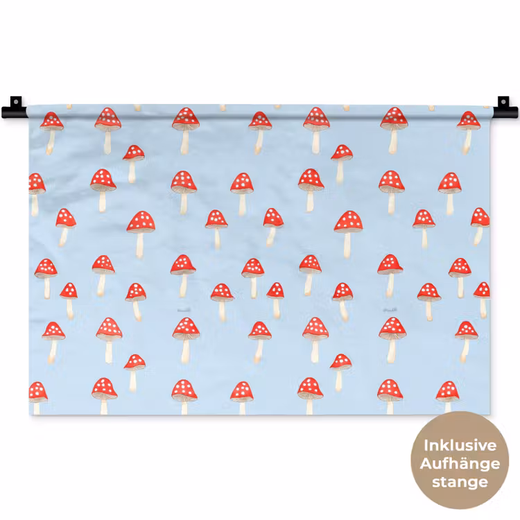 Paddenstoel -Sprookje - Blauw Wandkleed katoen klein 269 -t3d_DE