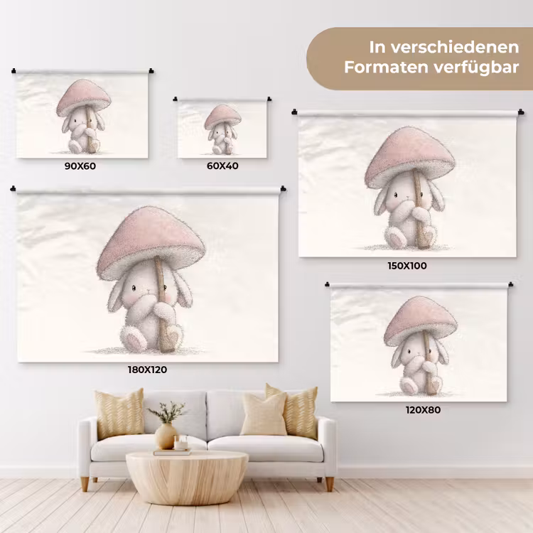 Paddenstoel - Konijn - Roze Wandkleed katoen klein -tsfeer8_DE