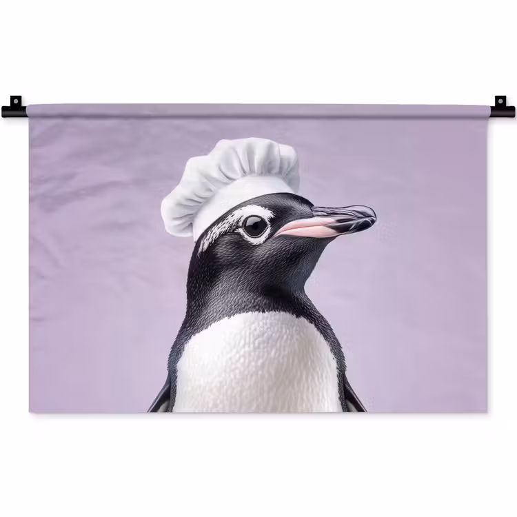 Pinguïn - Koksmuts - Lief - Paars Wandkleed katoen klein -zz3d