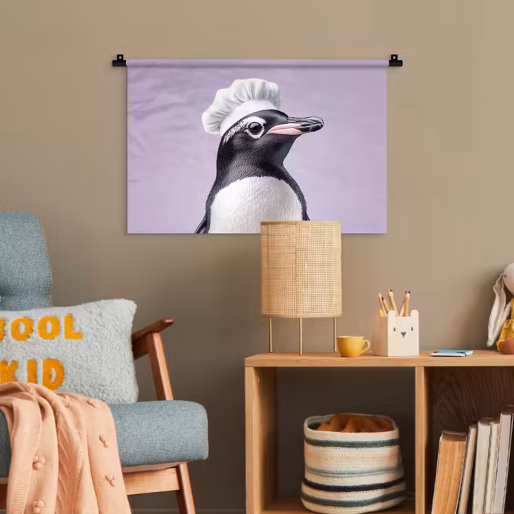 Pinguïn - Koksmuts - Lief - Paars Wandkleed katoen klein -wsfeer4_kind