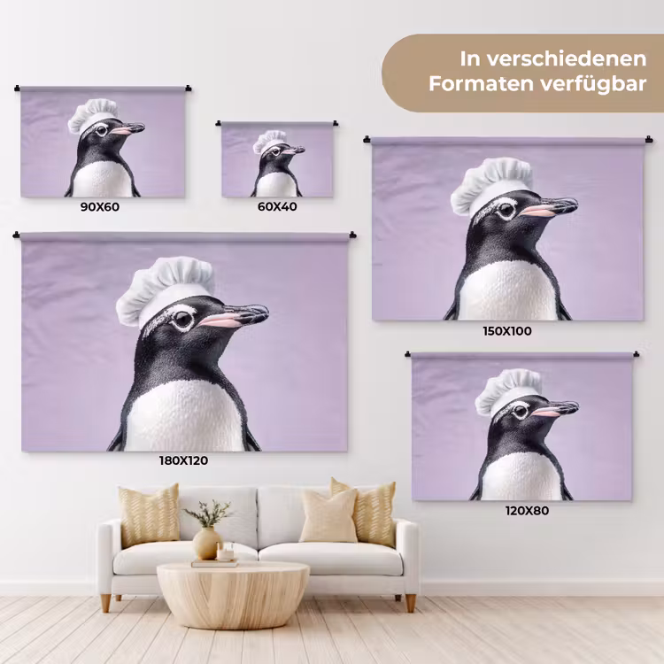 Pinguïn - Koksmuts - Lief - Paars Wandkleed katoen klein -tsfeer8_DE