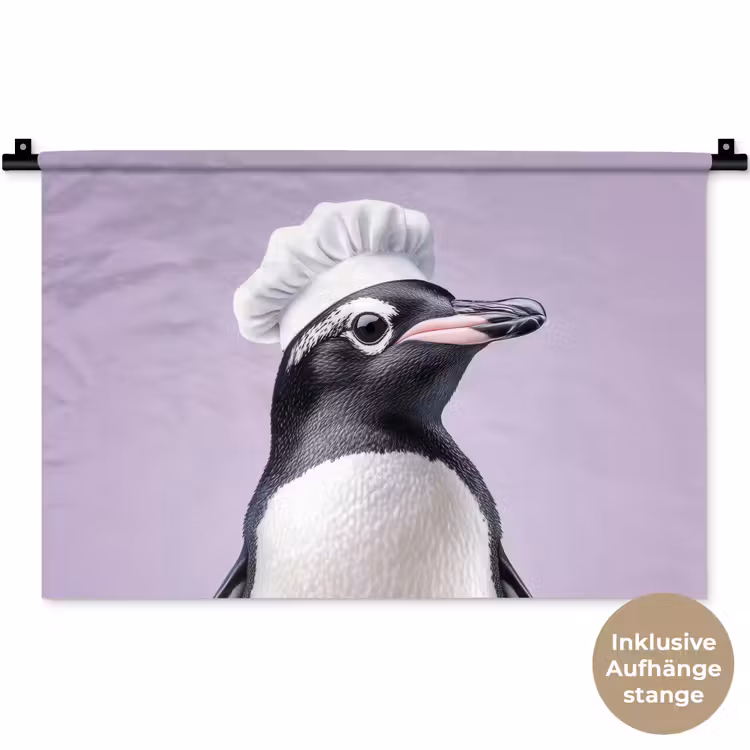 Pinguïn - Koksmuts - Lief - Paars Wandkleed katoen klein -t3d_DE