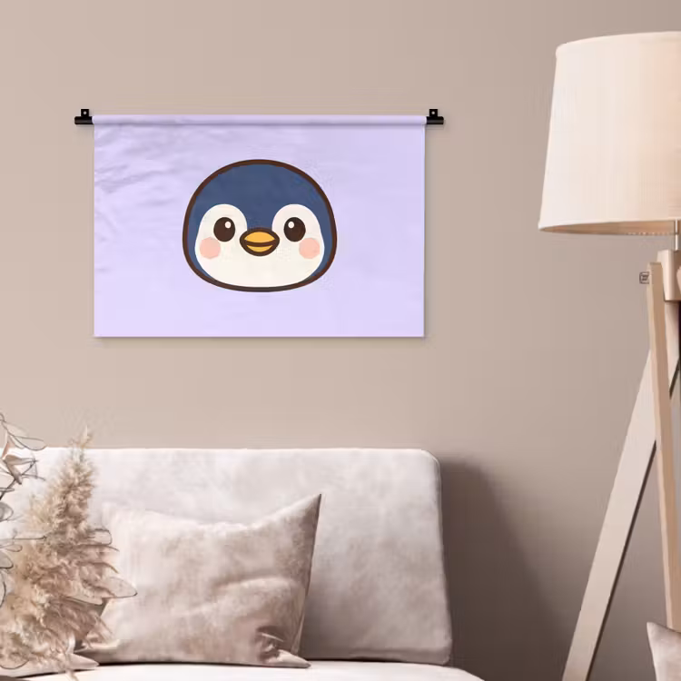 Pinguïn - Paars - Schattig Wandkleed katoen klein -sfeer4