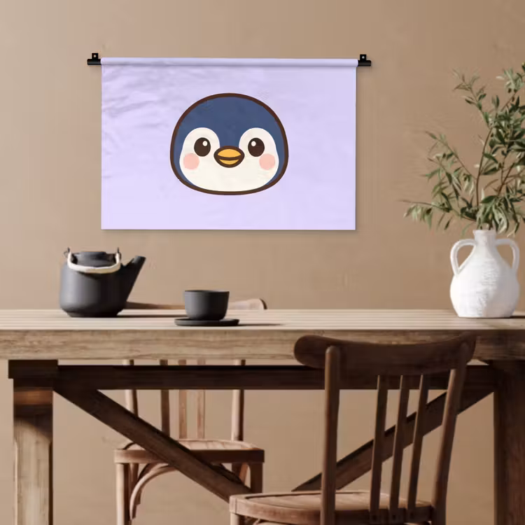 Pinguïn - Paars - Schattig Wandkleed katoen klein -sfeer6