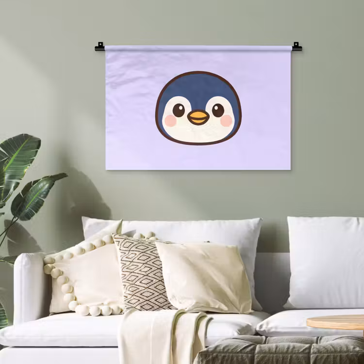 Pinguïn - Paars - Schattig Wandkleed katoen klein -sfeer7