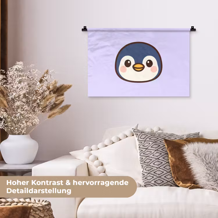 Pinguïn - Paars - Schattig Wandkleed katoen klein -tsfeer1_DE