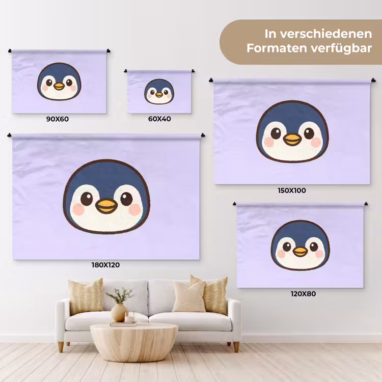 Pinguïn - Paars - Schattig Wandkleed katoen klein -tsfeer8_DE