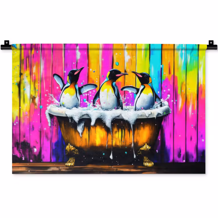 Pinguïns - Badkuip - Kleurrijk - Schuim Wandkleed katoen klein -zz3d