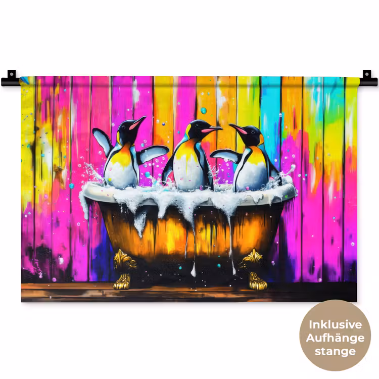 Pinguïns - Badkuip - Kleurrijk - Schuim Wandkleed katoen klein -t3d_DE