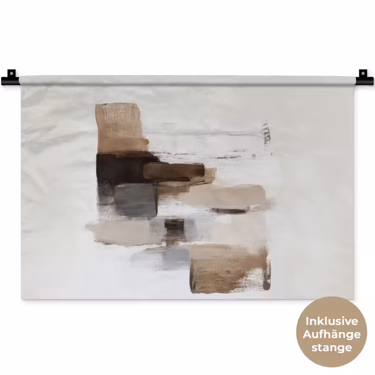 Penseelstreken - Balans - Beige - Bruin Wandkleed katoen klein -t3d_DE
