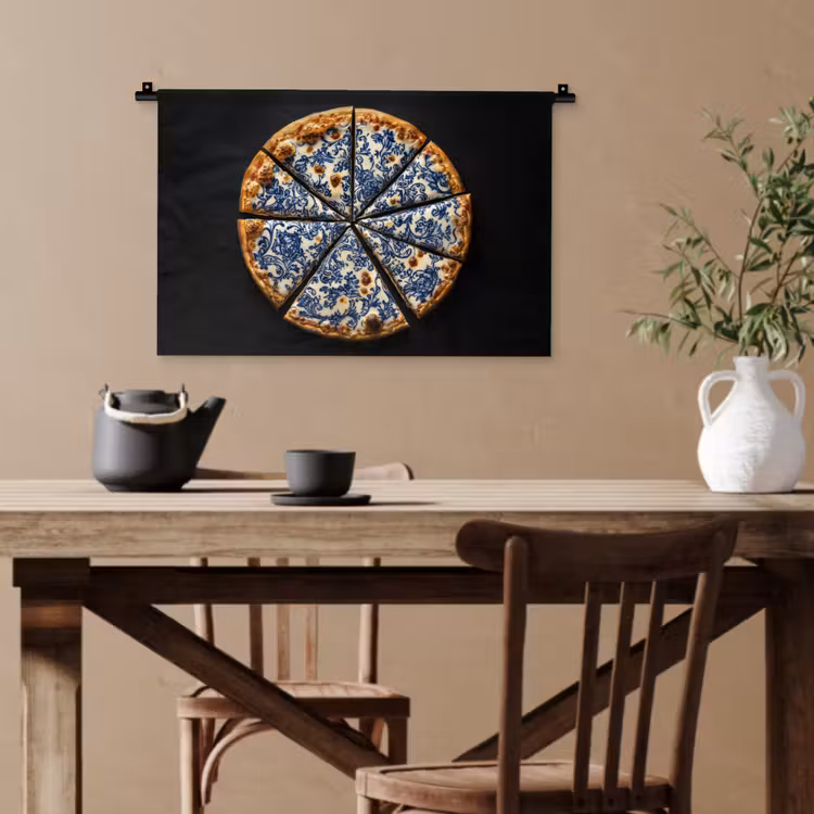 Pizza - Eten - Delftsblauw Wandkleed katoen klein -sfeer6