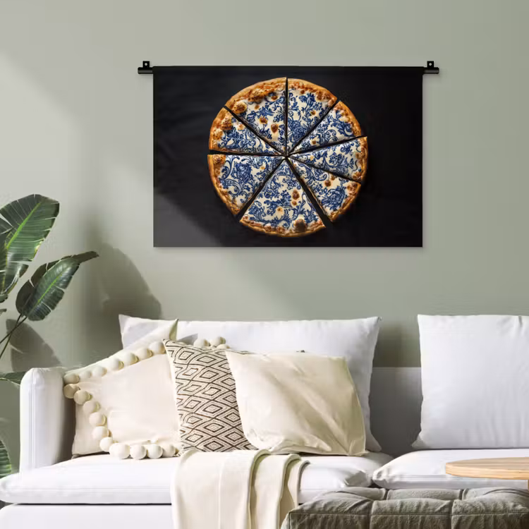 Pizza - Eten - Delftsblauw Wandkleed katoen klein -sfeer7