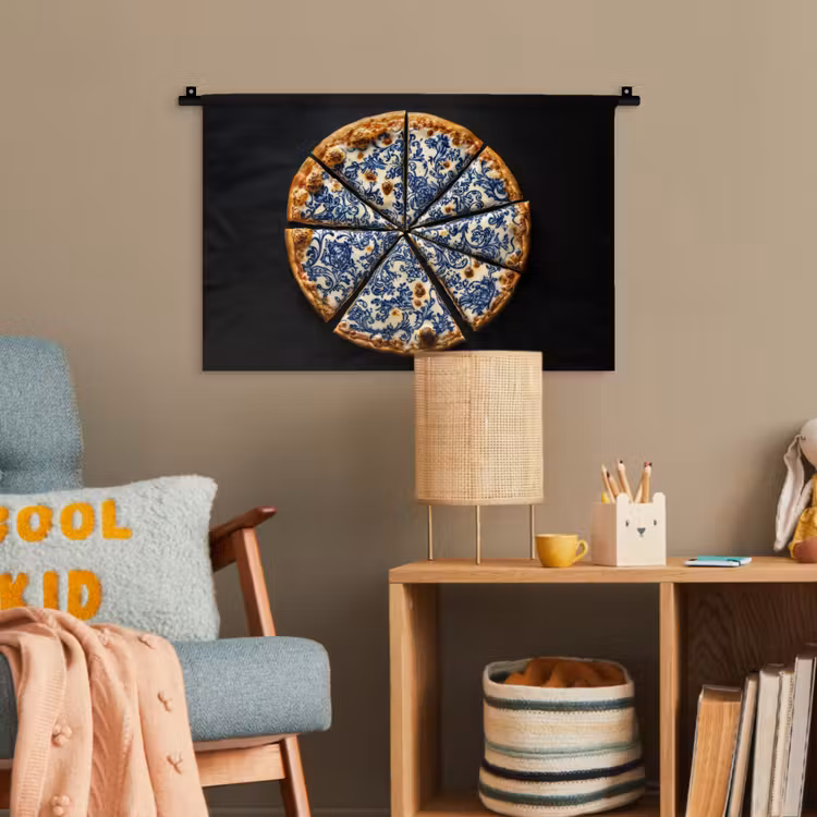 Pizza - Eten - Delftsblauw Wandkleed katoen klein -wsfeer4_kind