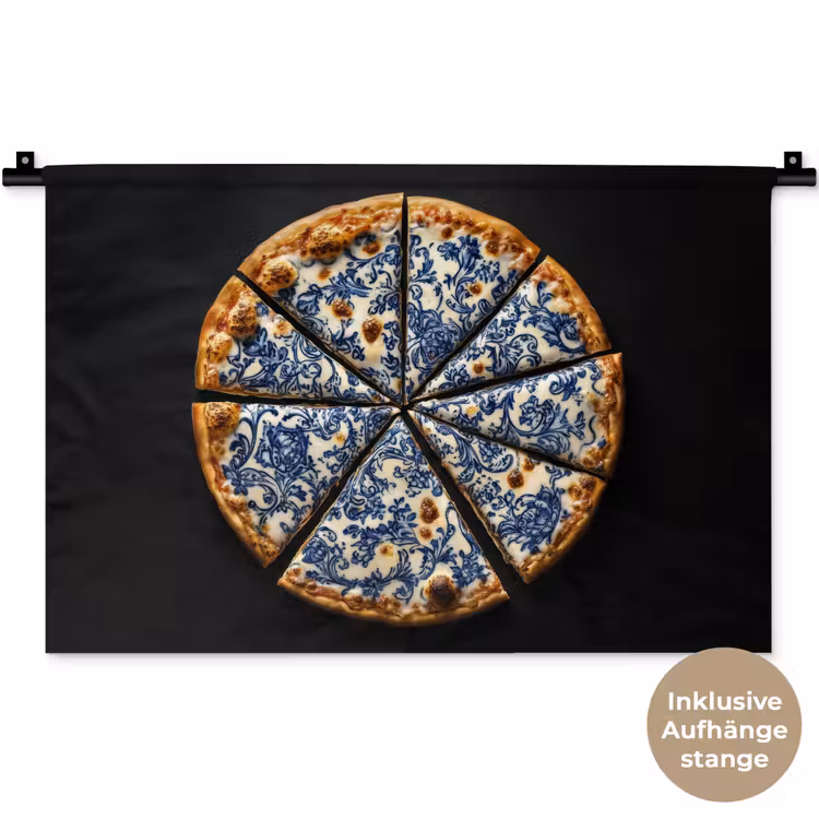 Pizza - Eten - Delftsblauw Wandkleed katoen klein -t3d_DE