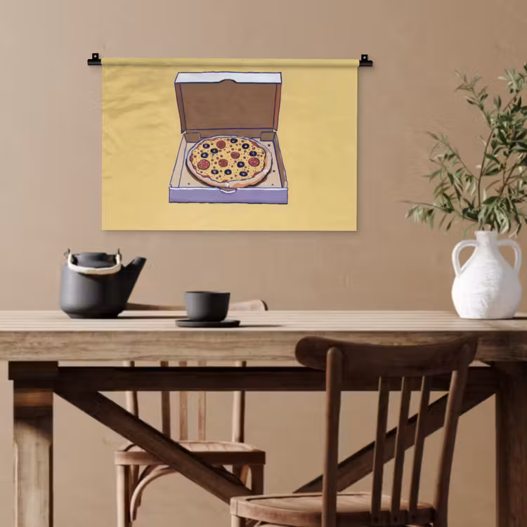 Pizza - Doos - Salami - Illustratie Wandkleed katoen klein -sfeer6
