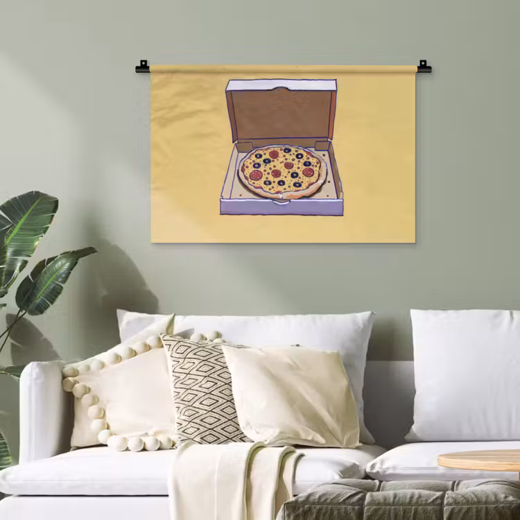 Pizza - Doos - Salami - Illustratie Wandkleed katoen klein -sfeer7