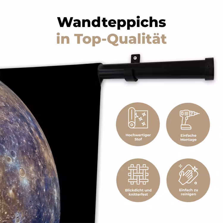 Wandteppich - Planet – Krater – Weltraum - Planeet - Kraters - Ruimte Wandkleed katoen klein