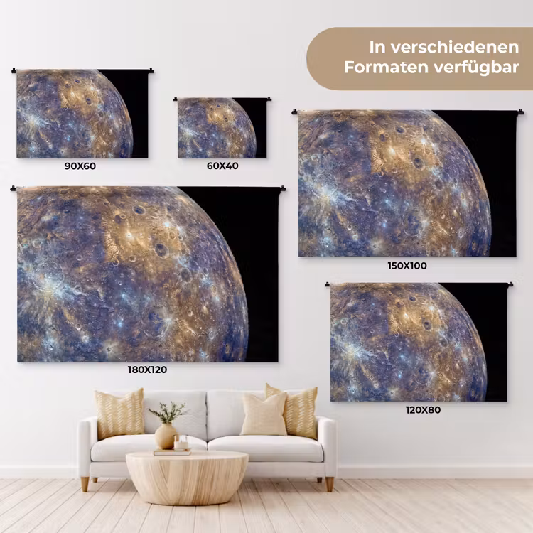 Wandteppich - Planet – Krater – Weltraum - Planeet - Kraters - Ruimte Wandkleed katoen klein