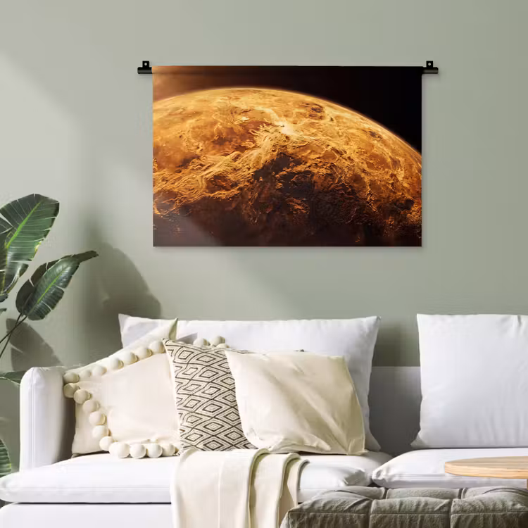 Wandteppich - Planet – Weltraum – Orange - Planeet - Ruimte - Oranje Wandkleed katoen klein