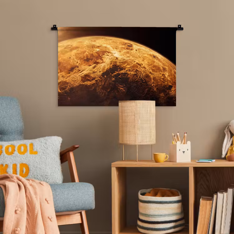 Wandteppich - Planet – Weltraum – Orange - Planeet - Ruimte - Oranje Wandkleed katoen klein