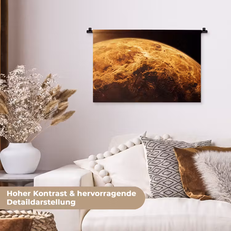 Wandteppich - Planet – Weltraum – Orange - Planeet - Ruimte - Oranje Wandkleed katoen klein