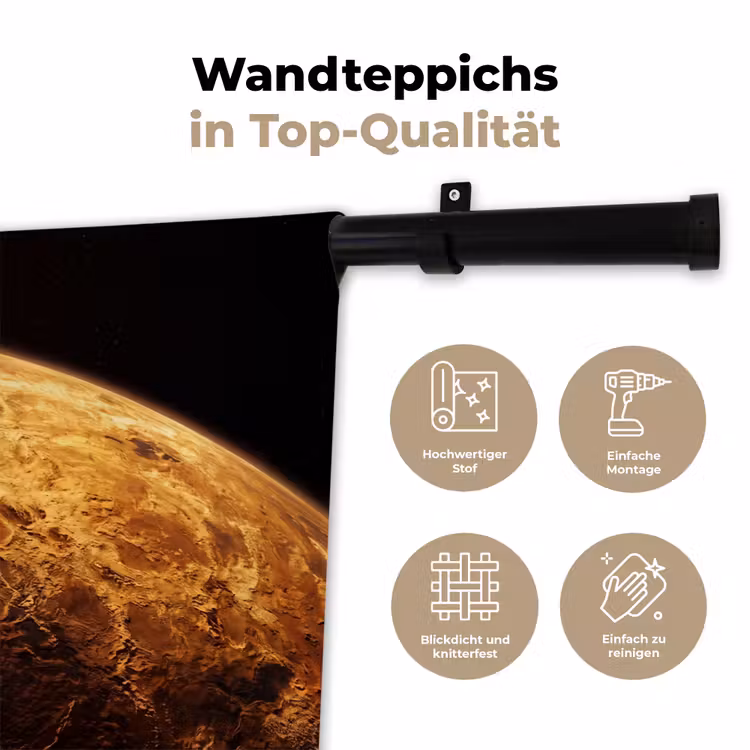 Wandteppich - Planet – Weltraum – Orange - Planeet - Ruimte - Oranje Wandkleed katoen klein