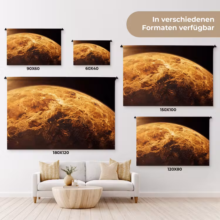 Wandteppich - Planet – Weltraum – Orange - Planeet - Ruimte - Oranje Wandkleed katoen klein