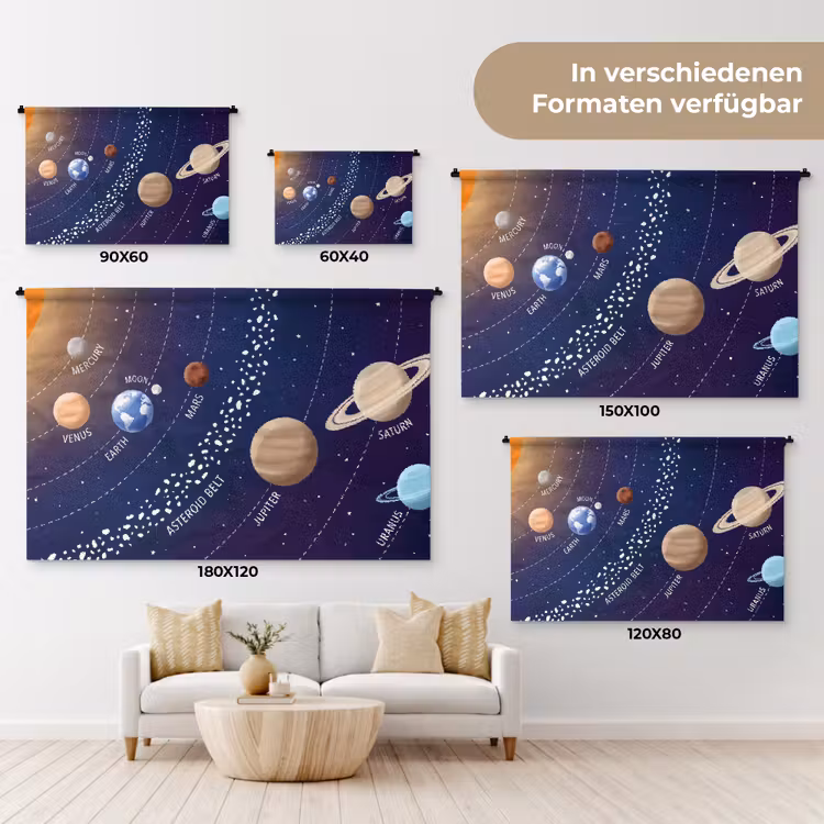 Planetenstelsel - Ruimte - Illustratie Wandkleed katoen klein -tsfeer8_DE