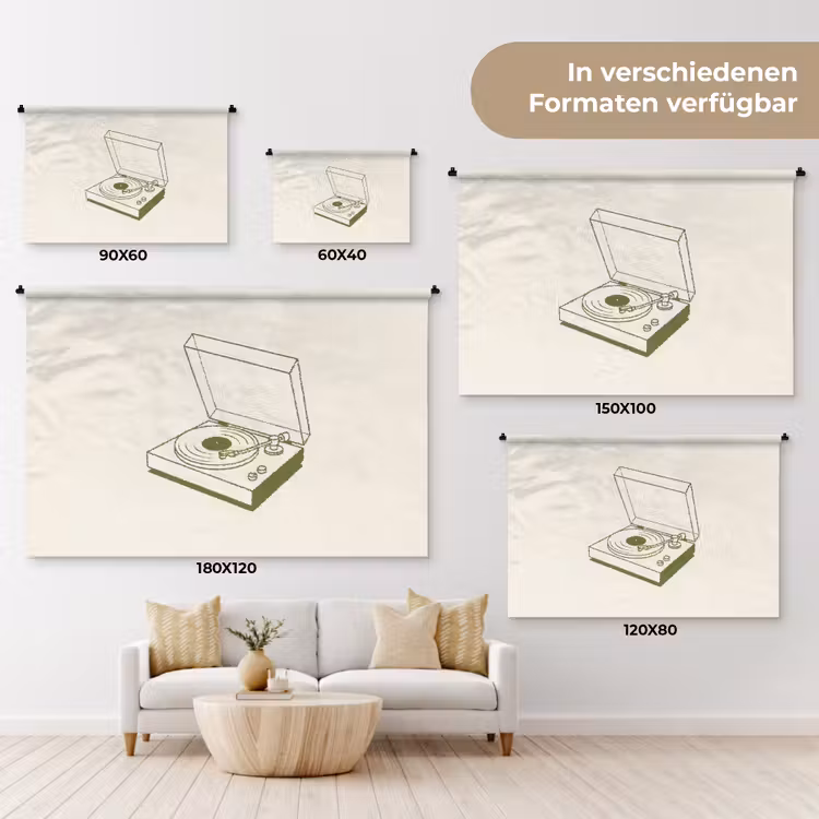 Platenspeler - Vinyl - Muziek - Minimalistisch - Groen Wandkleed katoen klein -tsfeer8_DE