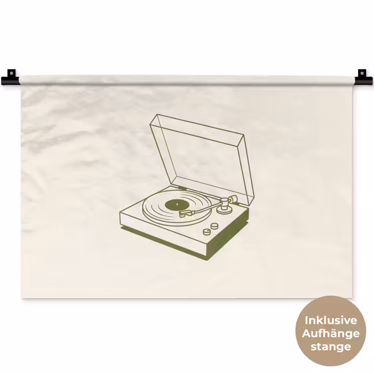 Platenspeler - Vinyl - Muziek - Minimalistisch - Groen Wandkleed katoen klein -t3d_DE