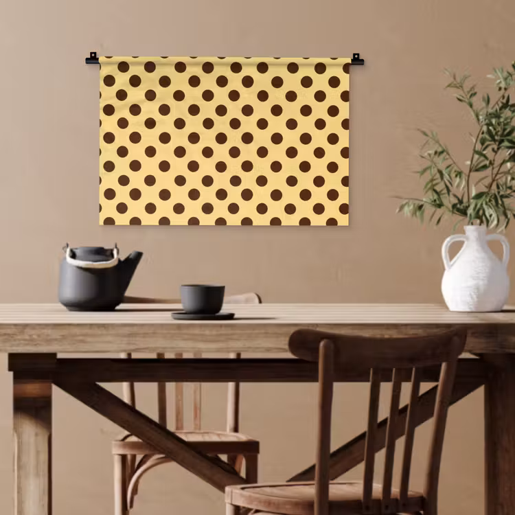 Polka Dot - Stippen - Retro - Geel - Bruin Wandkleed katoen klein 269 -sfeer6