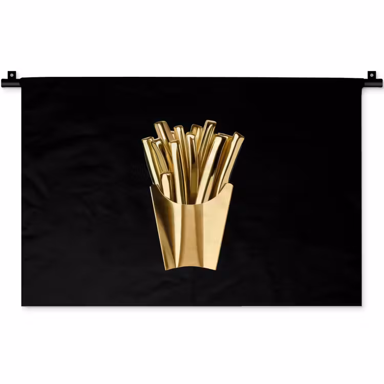 Friet - Goud - Chrome - Eten Wandkleed katoen klein -zz3d