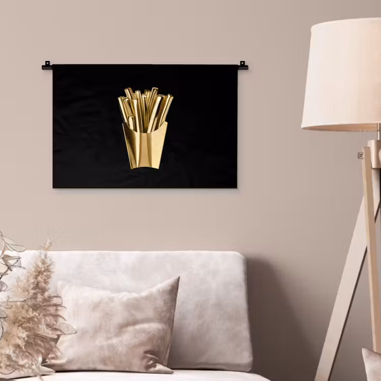 Friet - Goud - Chrome - Eten Wandkleed katoen klein -sfeer4