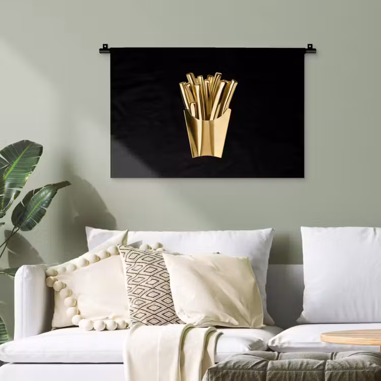 Friet - Goud - Chrome - Eten Wandkleed katoen klein -sfeer7