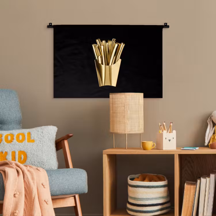 Friet - Goud - Chrome - Eten Wandkleed katoen klein -wsfeer4_kind