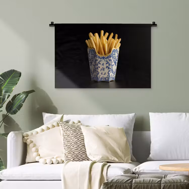 Friet - Porselein - Delfts blauw - Eten Wandkleed katoen klein -sfeer7