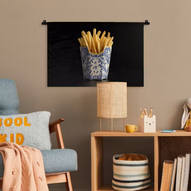 Friet - Porselein - Delfts blauw - Eten Wandkleed katoen klein -wsfeer4_kind
