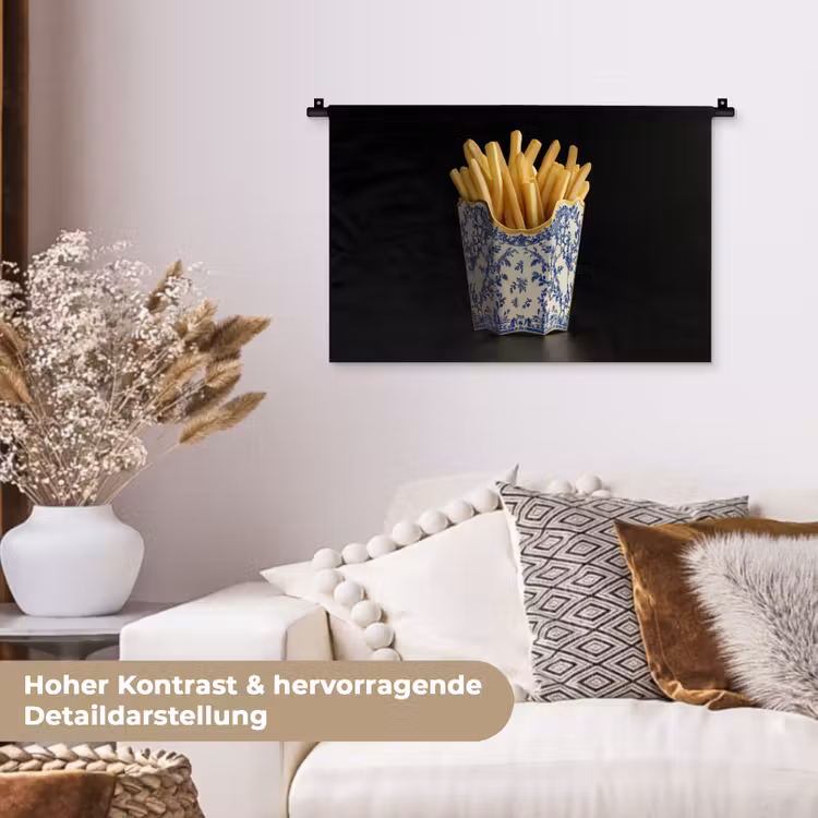 Friet - Porselein - Delfts blauw - Eten Wandkleed katoen klein -tsfeer1_DE