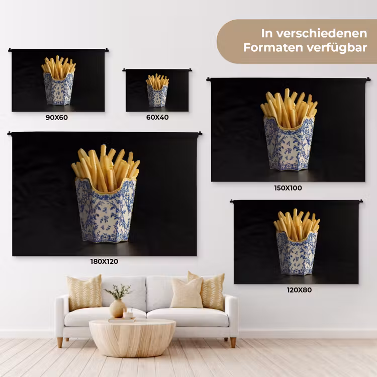 Friet - Porselein - Delfts blauw - Eten Wandkleed katoen klein -tsfeer8_DE