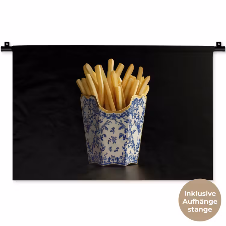 Friet - Porselein - Delfts blauw - Eten Wandkleed katoen klein -t3d_DE