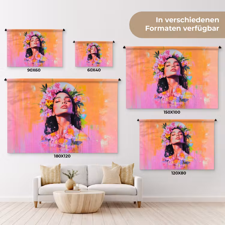 Portret - Bloemenkroon - Vrouw Wandkleed katoen klein -tsfeer8_DE