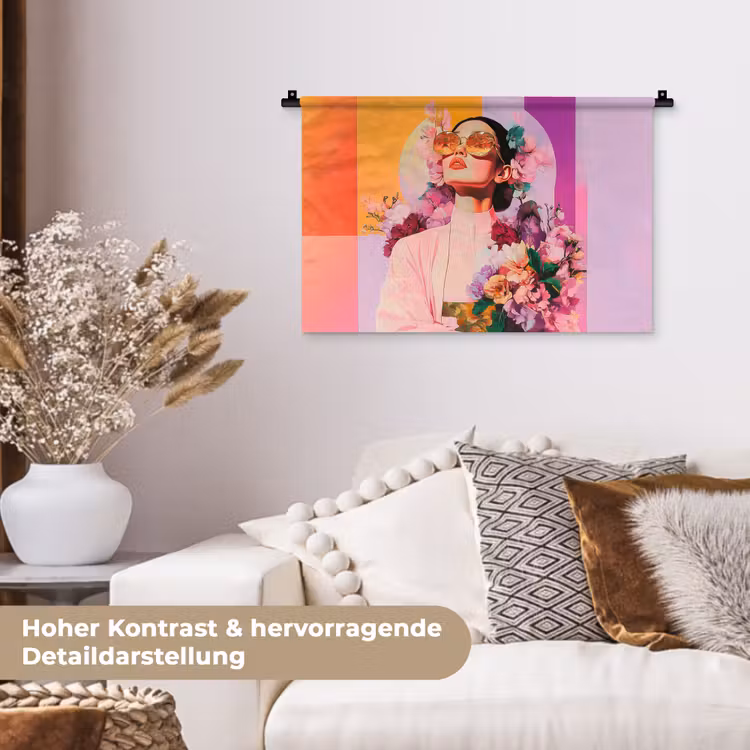 Portret - Vrouw - Abstract - Bloemen Wandkleed katoen klein -tsfeer1_DE