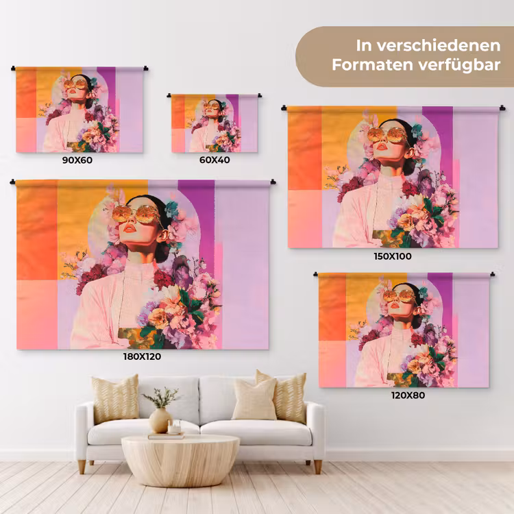 Portret - Vrouw - Abstract - Bloemen Wandkleed katoen klein -tsfeer8_DE