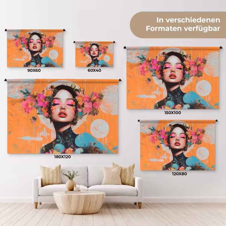 Portret - Vrouw - Abstract - Bloemen Wandkleed katoen klein -tsfeer8_DE
