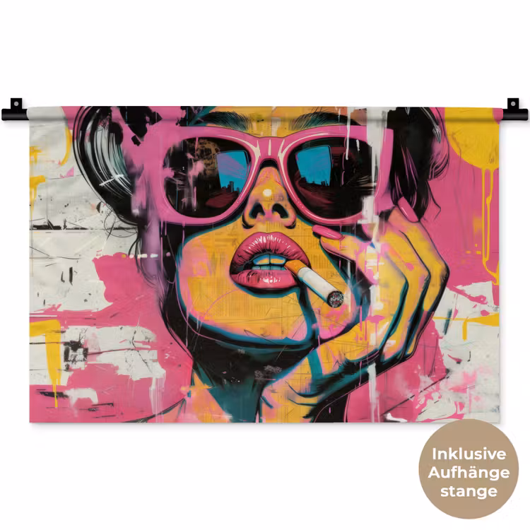 Portret - Vrouw - Abstract - Zonnebril Wandkleed katoen klein -t3d_DE