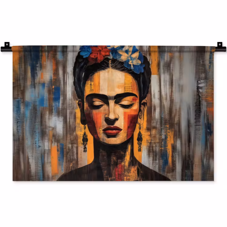 Portret - Vrouw - Bloemen Wandkleed katoen klein -zz3d