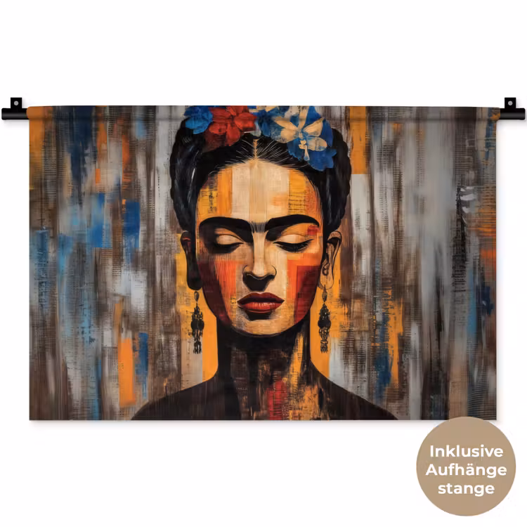 Portret - Vrouw - Bloemen Wandkleed katoen klein -t3d_DE