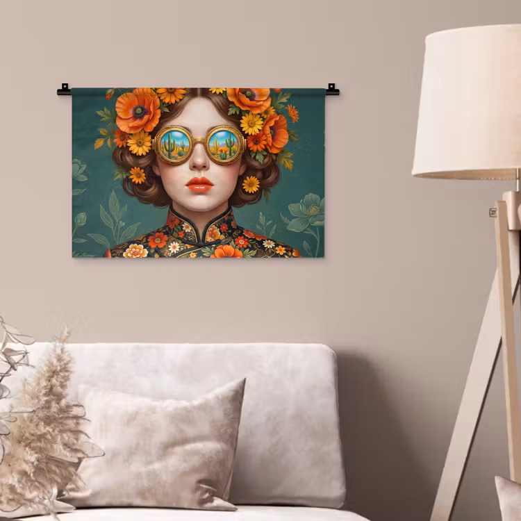 Portret - Vrouw - Kleurrijk - Expressief Wandkleed katoen klein -sfeer4