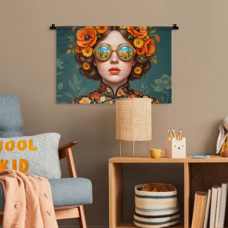 Portret - Vrouw - Kleurrijk - Expressief Wandkleed katoen klein -wsfeer4_kind