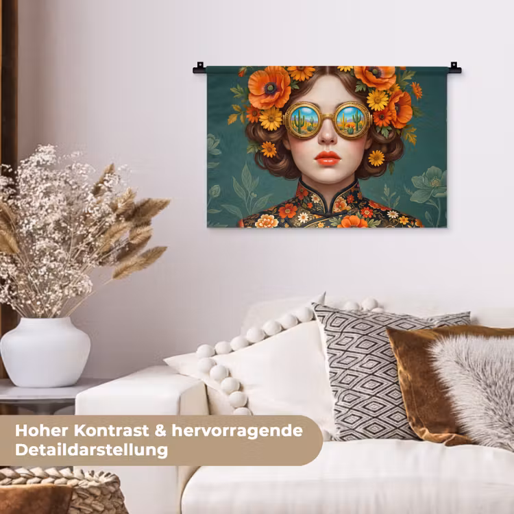 Portret - Vrouw - Kleurrijk - Expressief Wandkleed katoen klein -tsfeer1_DE